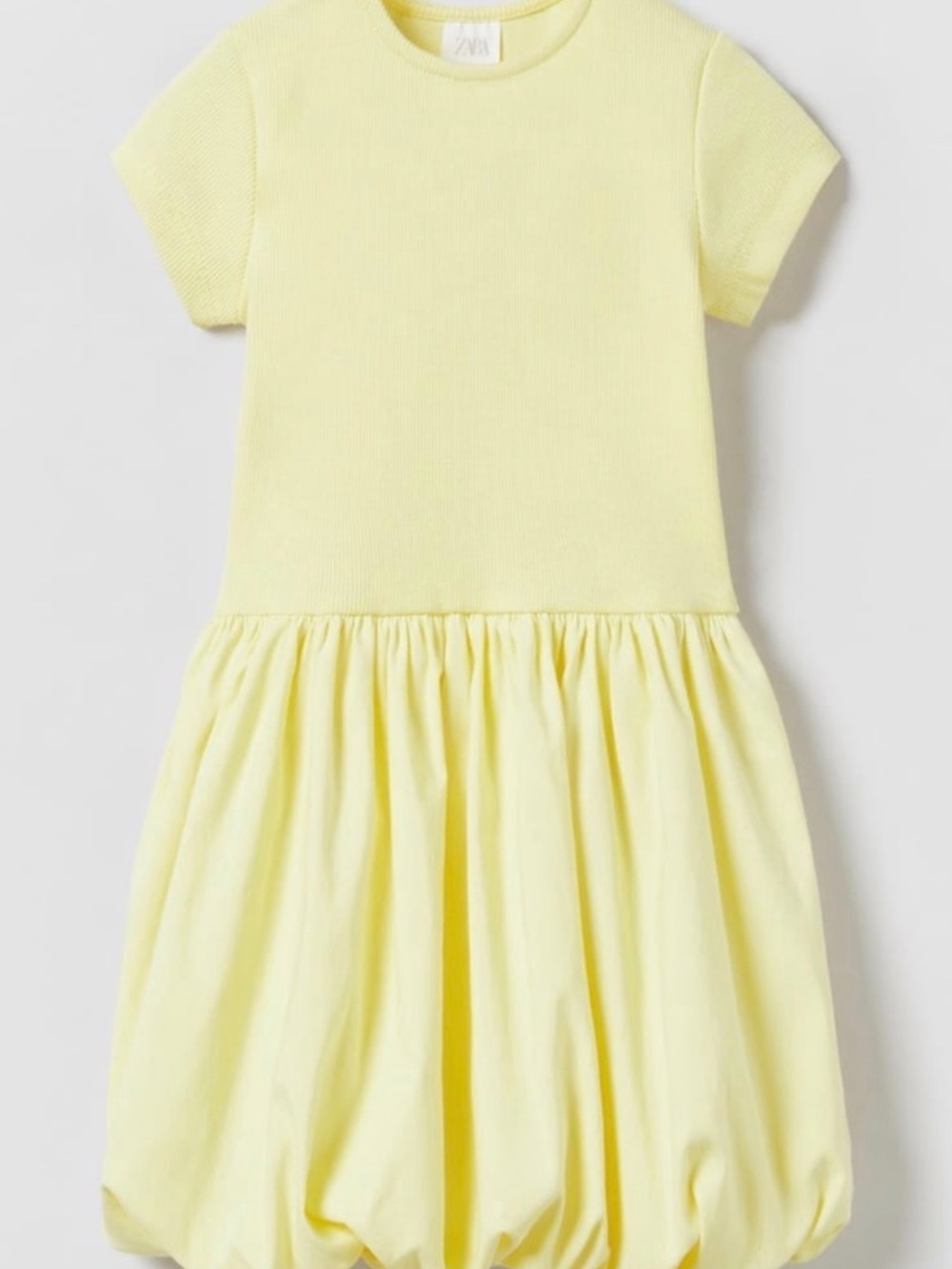 Zara Girls Pale Yellow Ribbed Bodice Bubble Hem Dress